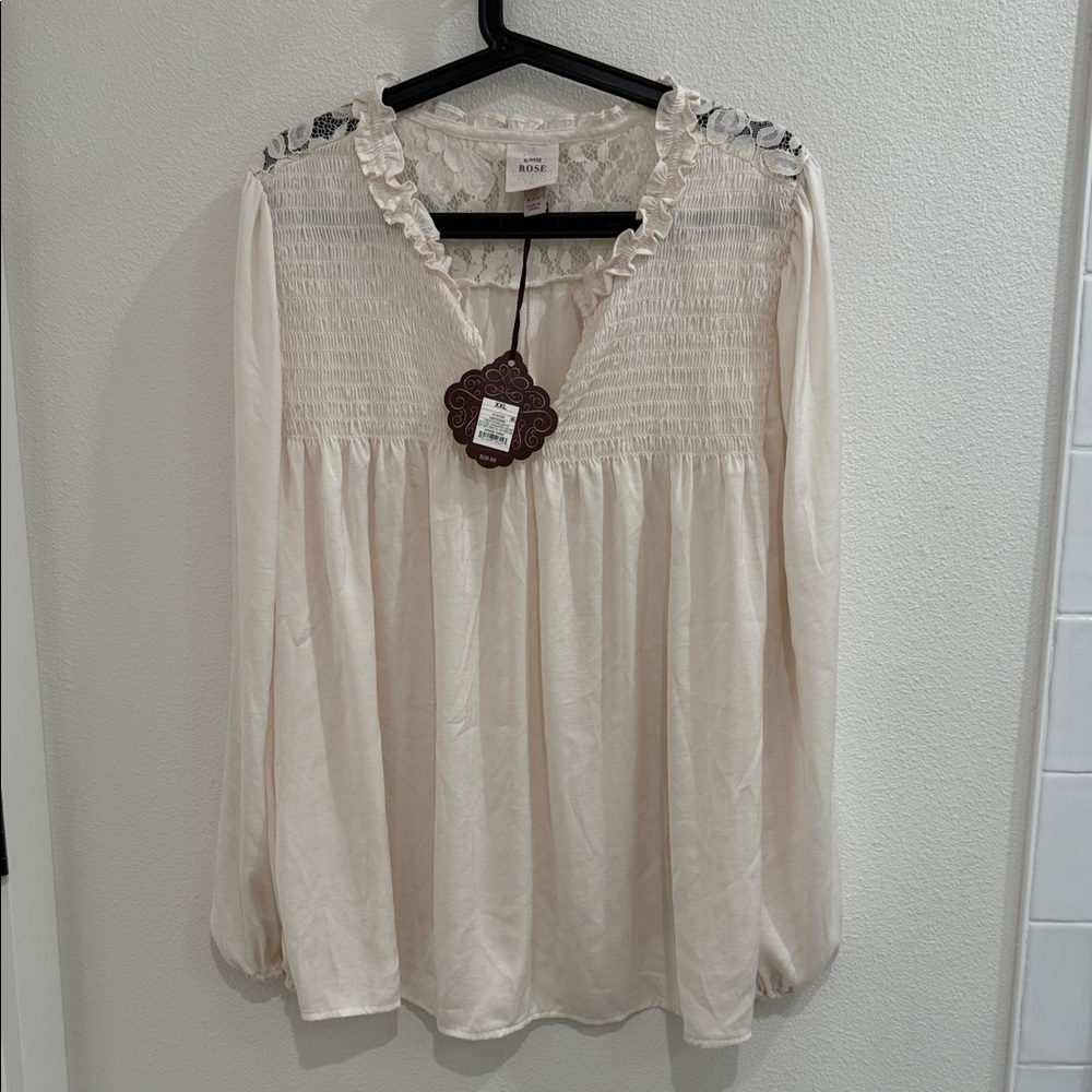 Knox Rose Cream Smocked Blouse with Ruffle Details